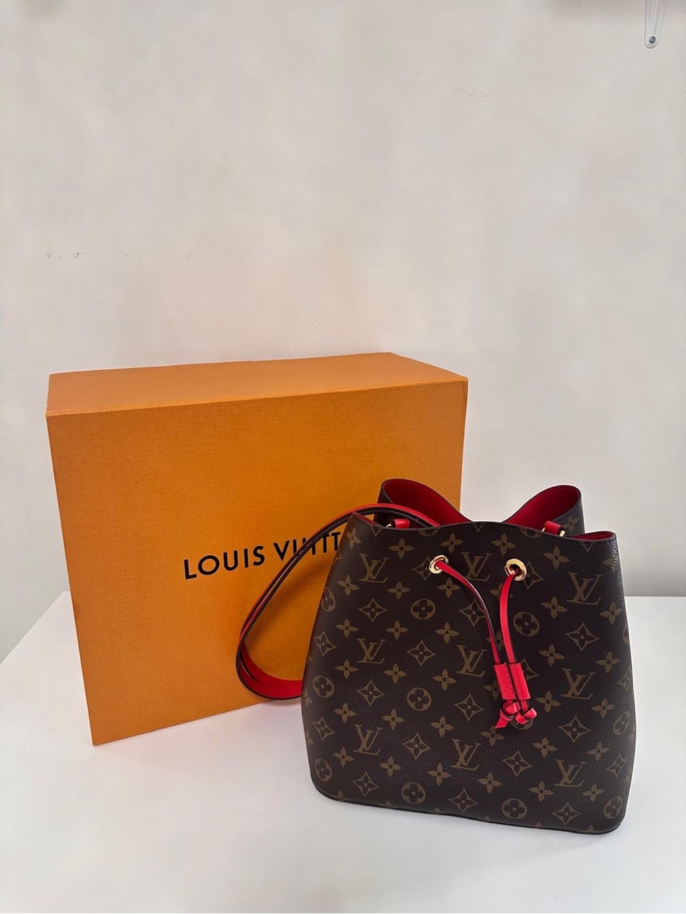 Louis Vuitton Monogram Bucket Bag with Red Trim